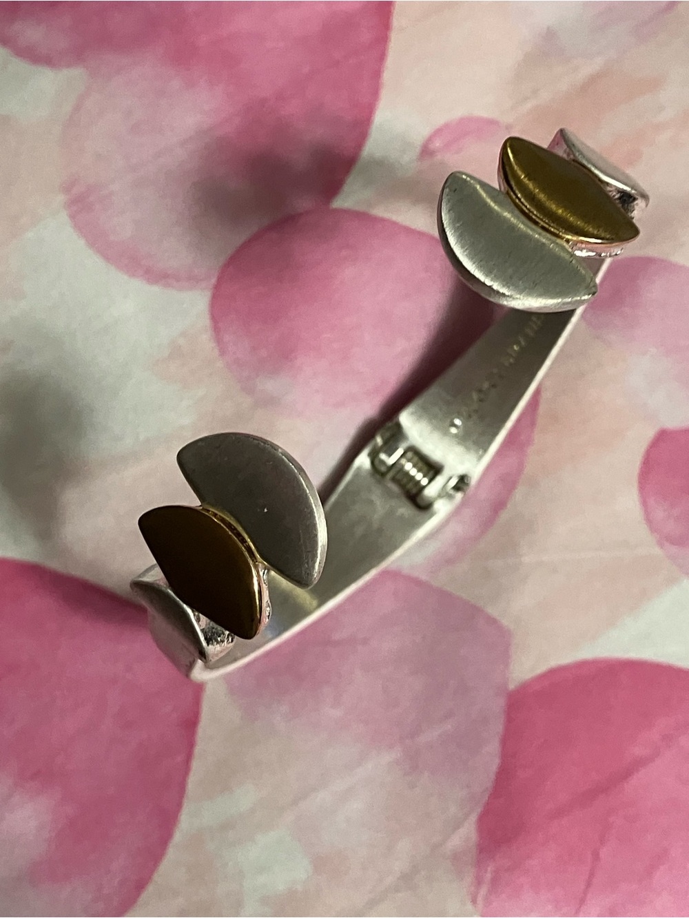 🌸Lucky Brand Two-Tone Silver and Gold Crescent Hinged Cuff